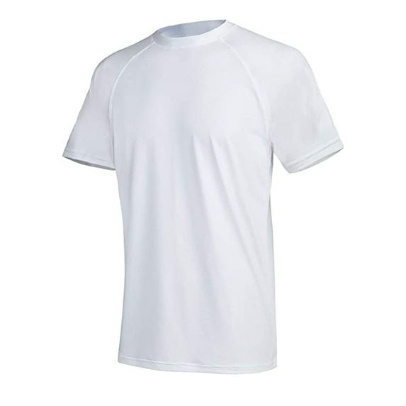 Satankud Men's UPF 50+ Rash Guards Swim T-Short Sleeve Running Shirt Swimwear Swim Hiking Workout Shirts White-2XL