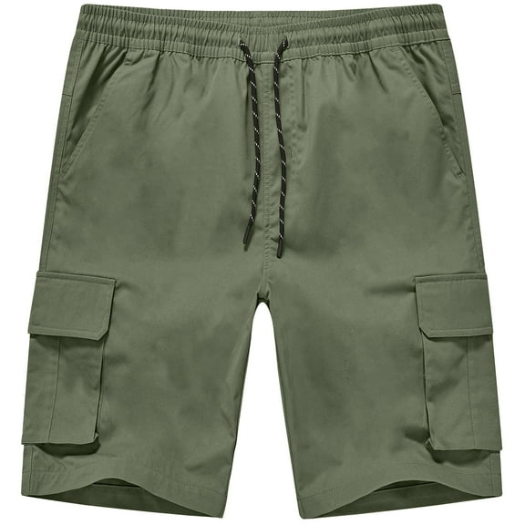 Satankud Mens Casual Cargo Shorts Classic Drawstring Stretch Hiking Beach Shorts Twill Chino Short with 6 Pockets Army Size 36
