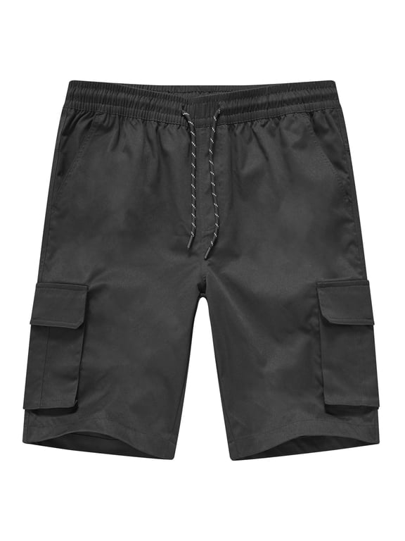 Mens Casual Cargo Shorts Classic Drawstring Stretch Hiking Beach Shorts Twill Chino Short with 6 Pockets Black Size 36