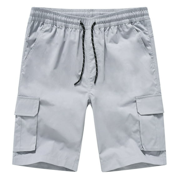 Satankud Mens Casual Cargo Shorts Classic Drawstring Stretch Hiking Beach Shorts Twill Chino Short with 6 Pockets Grey Size 32