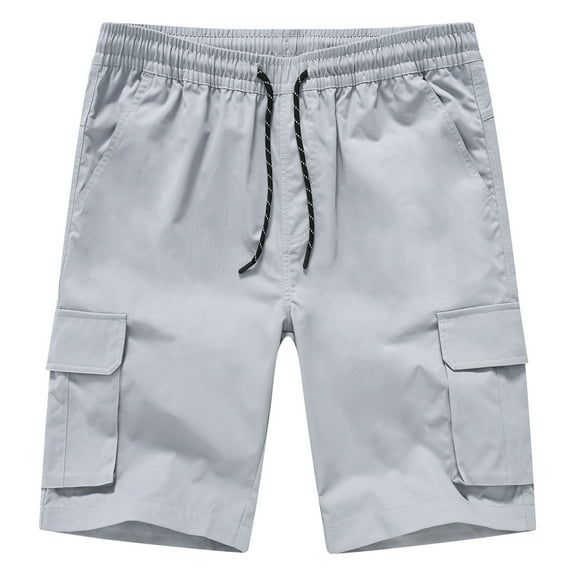 Satankud Mens Casual Cargo Shorts Classic Drawstring Stretch Hiking Beach Shorts Twill Chino Short with 6 Pockets Grey Size 36