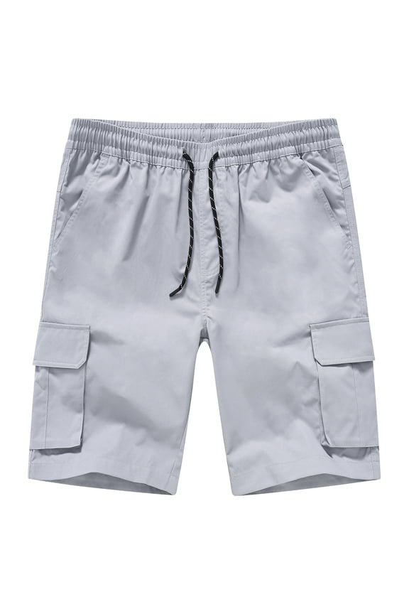 Mens Casual Cargo Shorts Classic Drawstring Stretch Hiking Beach Shorts Twill Chino Short with 6 Pockets Grey Size 38