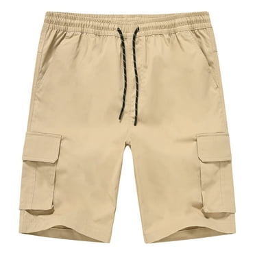 Satankud Mens Casual Cargo Shorts Classic Drawstring Stretch Hiking Beach Shorts Twill Chino Short with 6 Pockets Khaki Size 34