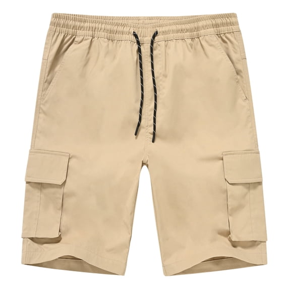 Satankud Mens Casual Cargo Shorts Classic Drawstring Stretch Hiking Beach Shorts Twill Chino Short with 6 Pockets Khaki Size 38