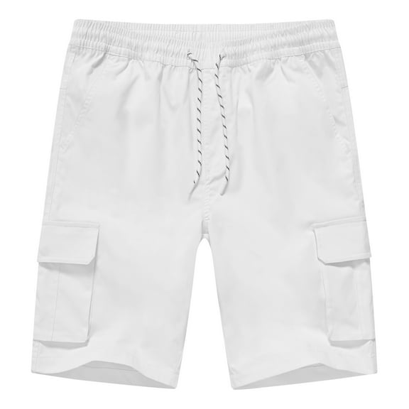Satankud Mens Casual Cargo Shorts Classic Drawstring Stretch Hiking Beach Shorts Twill Chino Short with 6 Pockets White Size 42
