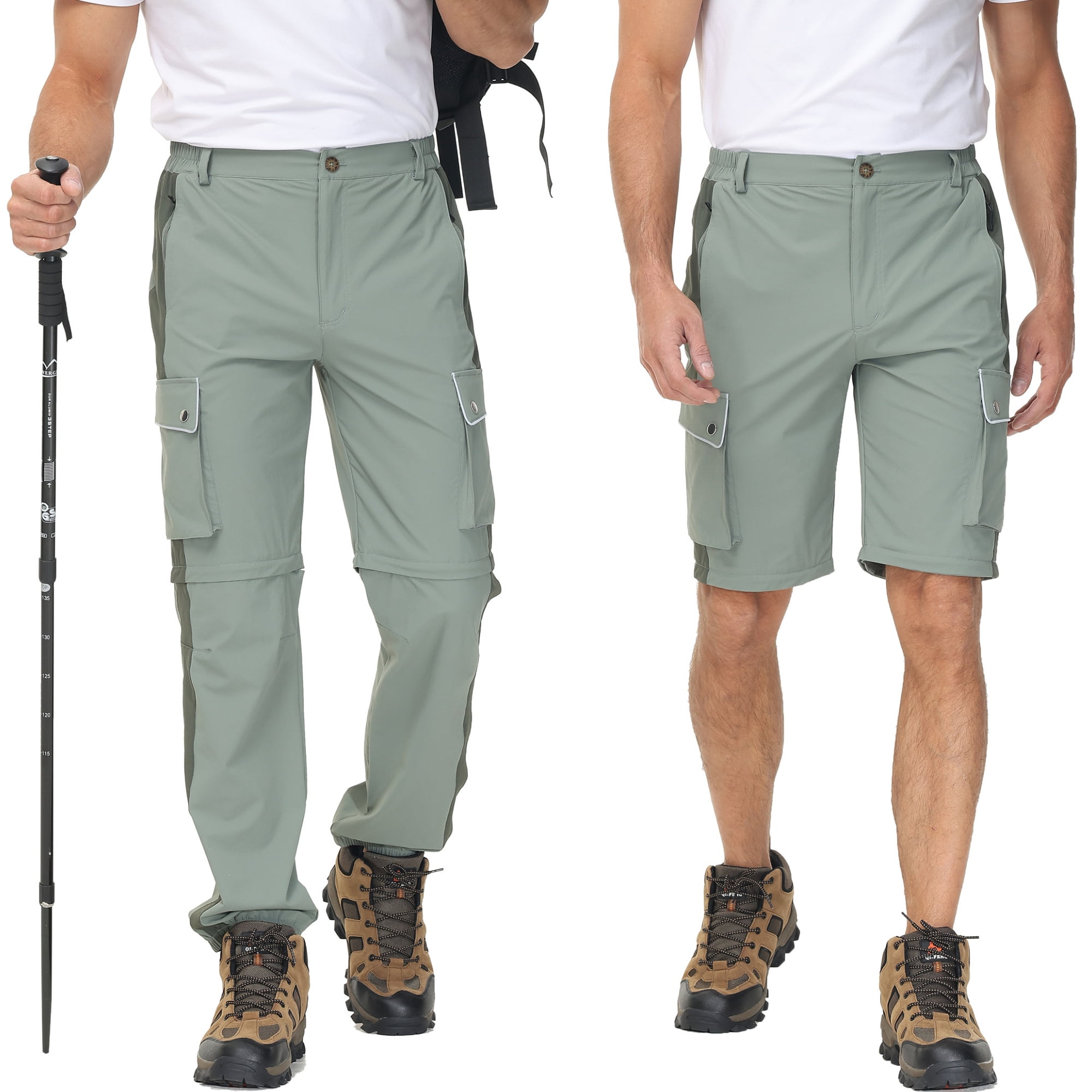 Satankud Mens Convertible Hiking Pants Zip Off Detachable Lightweight  Waterproof Quick Dry Outdoor Trousers Celadon Size 40