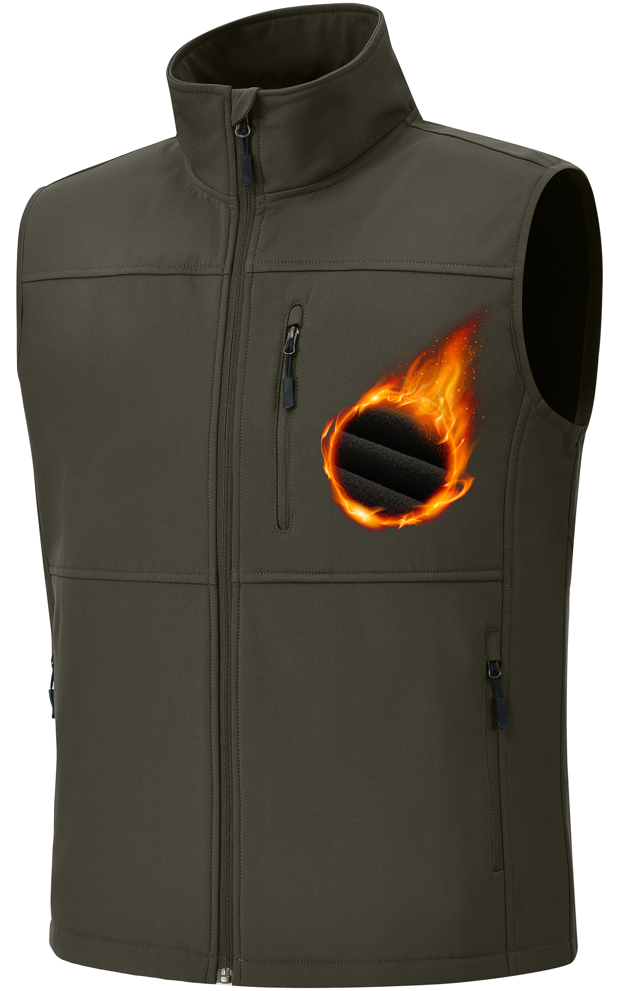 Satankud Mens Lightweight Softshell Vest Windproof Sleeveless Outerwear Zip Up Jacket Fleece Lined Waterproof Vest Outerwear for Running Hiking Travel Army-L