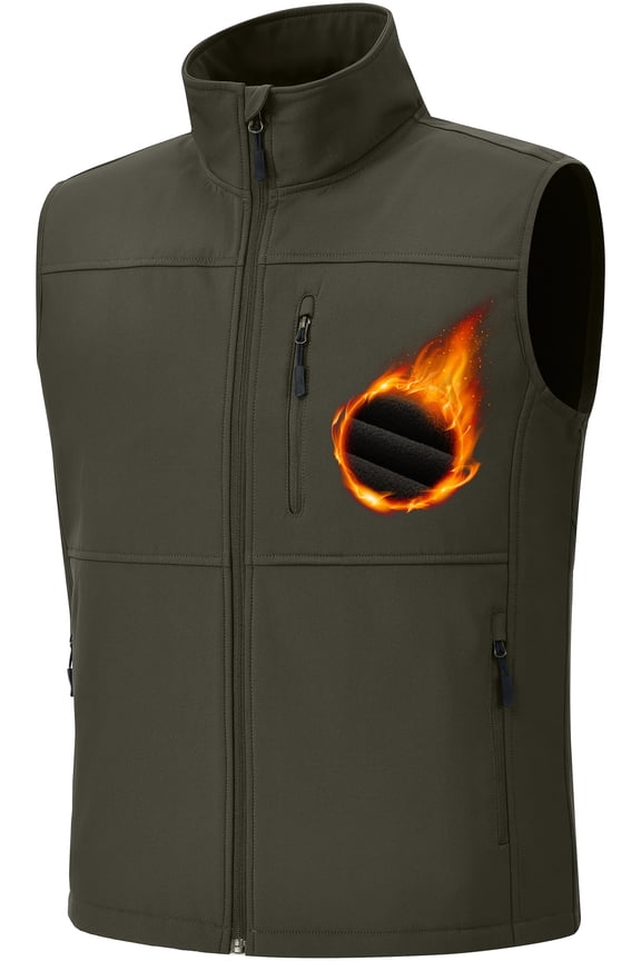 Mens Lightweight Softshell Vest Windproof Sleeveless Outerwear Zip Up Jacket Fleece Lined Waterproof Vest Outerwear for Running Hiking Travel Army-2XL
