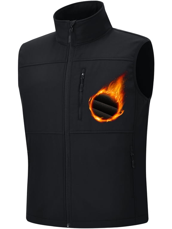Mens Lightweight Softshell Vest Windproof Sleeveless Outerwear Zip Up Jacket Fleece Lined Waterproof Vest Outerwear for Running Hiking Travel Black-L