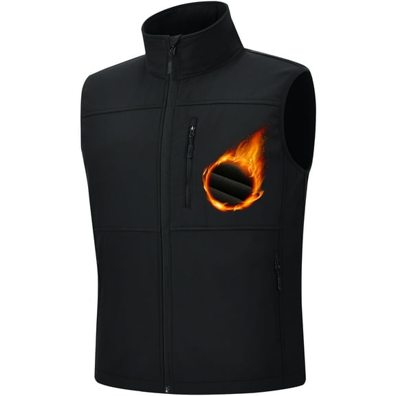Satankud Mens Lightweight Softshell Vest Windproof Sleeveless Outerwear Zip Up Jacket Fleece Lined Waterproof Vest Outerwear for Running Hiking Travel Black-L
