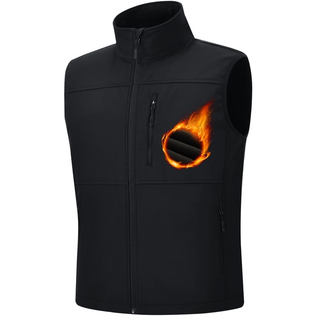 Satankud Mens Lightweight Softshell Vest Windproof Sleeveless Outerwear Zip Up Jacket Fleece Lined Waterproof Vest Outerwear for Running Hiking Travel Black-L