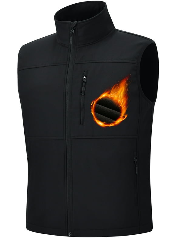 Mens Lightweight Softshell Vest Windproof Sleeveless Outerwear Zip Up Jacket Fleece Lined Waterproof Vest Outerwear for Running Hiking Travel Black-L