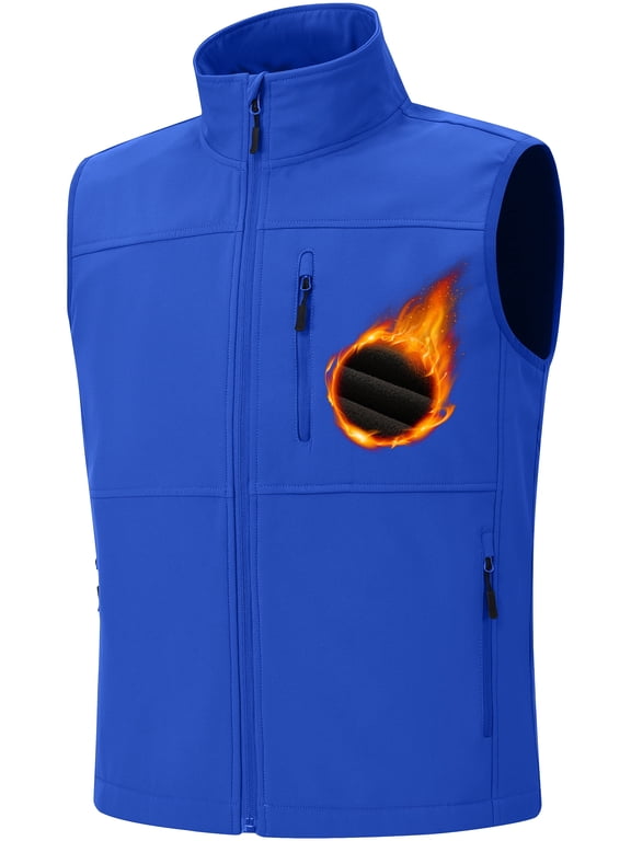 Mens Lightweight Softshell Vest Windproof Sleeveless Outerwear Zip Up Jacket Fleece Lined Waterproof Vest Outerwear for Running Hiking Travel Blue-XL