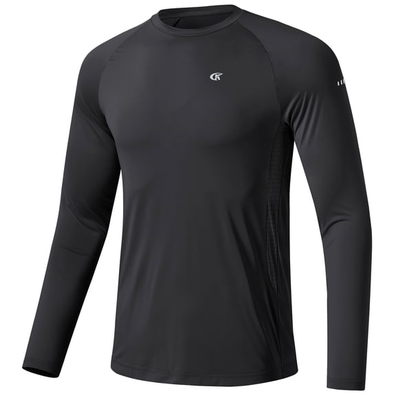 Muvtei Mens Sun Protection UPF 50+ Shirts Long Sleeve Swim Rash Guard Shirt Workout Running Athletic UV Gym Surf Hiking Black S