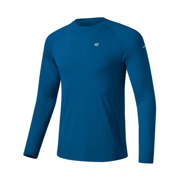 Satankud Mens Sun Protection UPF 50+ Shirts Long Sleeve Swim Rash Guard Shirt Workout Running Athletic UV Gym Surf Hiking Blue 2XL