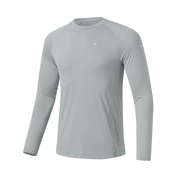 Satankud Mens Sun Protection UPF 50  Shirts Long Sleeve Swim Rash Guard Shirt Workout Running Athletic UV Gym Surf Hiking Light Gray 2XL