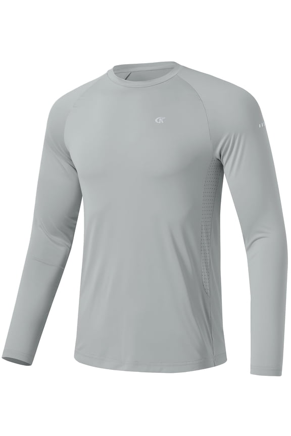 Mens Sun Protection UPF 50+ Shirts Long Sleeve Swim Rash Guard Shirt Workout Running Athletic UV Gym Surf Hiking Light Gray L