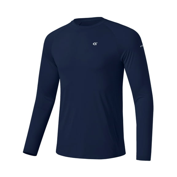 Satankud Mens Sun Protection UPF 50+ Shirts Long Sleeve Swim Rash Guard Shirt Workout Running Athletic UV Gym Surf Hiking Navy Blue 2XL