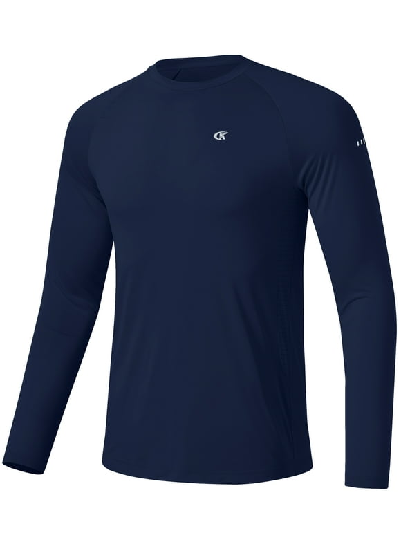 Mens Sun Protection UPF 50+ Shirts Long Sleeve Swim Rash Guard Shirt Workout Running Athletic UV Gym Surf Hiking Navy Blue L