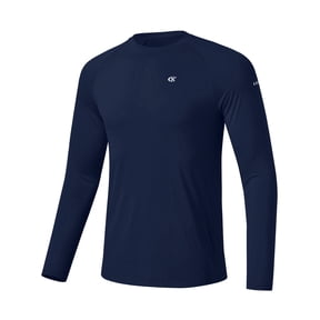 Muvtei Mens Sun Protection UPF 50+ Shirts Long Sleeve Swim Rash Guard Shirt Workout Running Athletic UV Gym Surf Hiking Navy Blue L
