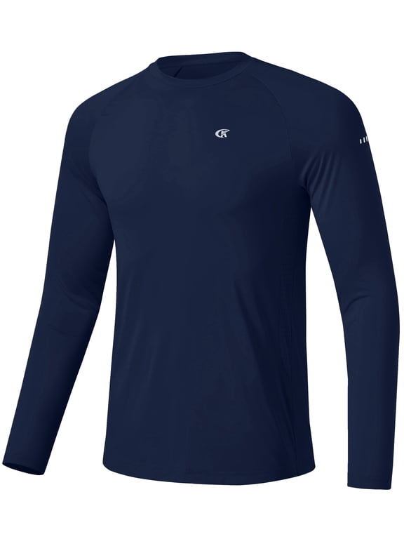 Mens Sun Protection UPF 50+ Shirts Long Sleeve Swim Rash Guard Shirt Workout Running Athletic UV Gym Surf Hiking Navy Blue L