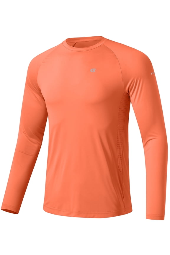 Mens Sun Protection UPF 50+ Shirts Long Sleeve Swim Rash Guard Shirt Workout Running Athletic UV Gym Surf Hiking Orange L