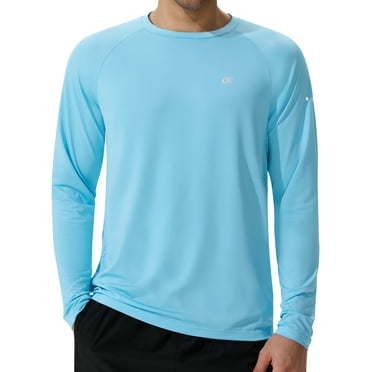 Satankud Mens Sun Protection UPF 50  Shirts Long Sleeve Swim Rash Guard Shirt Workout Running Athletic UV Gym Surf Hiking Sky Blue XL