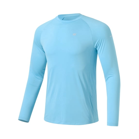 Muvtei Mens Sun Protection UPF 50+ Shirts Long Sleeve Swim Rash Guard Shirt Workout Running Athletic UV Gym Surf Hiking Sky Blue XL