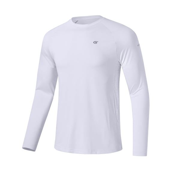 Muvtei Mens Sun Protection UPF 50+ Shirts Long Sleeve Swim Rash Guard Shirt Workout Running Athletic UV Gym Surf Hiking White XL