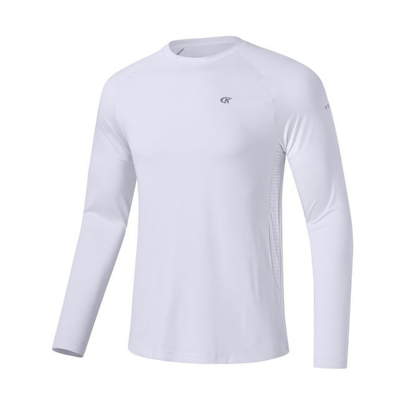 Satankud Mens Sun Protection UPF 50  Shirts Long Sleeve Swim Rash Guard Shirt Workout Running Athletic UV Gym Surf Hiking White XL