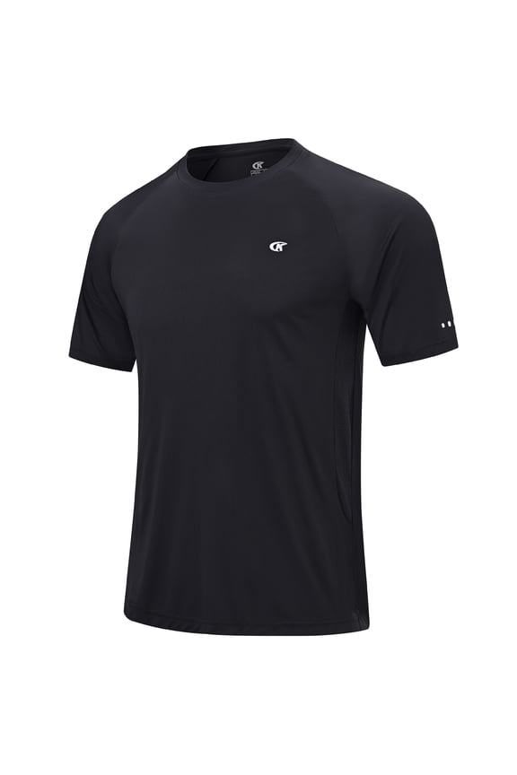 Mens Sun Protection UPF 50+ Moisture Wicking Short Sleeve Shirts Workout Rash Guard Swim Shirts Running Athletic Gym Surf Hiking Black-M
