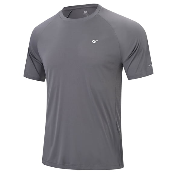 Muvtei Mens Sun Protection UPF 50+ Moisture Wicking Short Sleeve Shirts Workout Rash Guard Swim Shirts Running Athletic Gym Surf Hiking Dark Grey-L