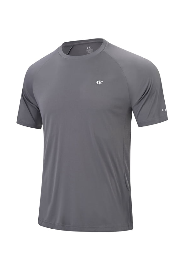 Mens Sun Protection UPF 50+ Moisture Wicking Short Sleeve Shirts Workout Rash Guard Swim Shirts Running Athletic Gym Surf Hiking Dark Grey-L