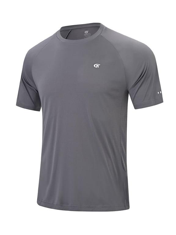 Mens Sun Protection UPF 50+ Moisture Wicking Short Sleeve Shirts Workout Rash Guard Swim Shirts Running Athletic Gym Surf Hiking Dark Grey-L