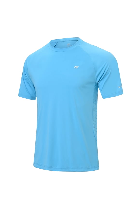 Mens Sun Protection UPF 50+ Moisture Wicking Short Sleeve Shirts Workout Rash Guard Swim Shirts Running Athletic Gym Surf Hiking Sky Blue-M