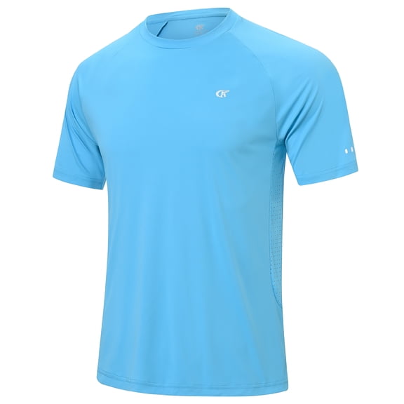 Satankud Mens Sun Protection UPF 50+ Moisture Wicking Short Sleeve Shirts Workout Rash Guard Swim Shirts Running Athletic Gym Surf Hiking Sky Blue-2XL