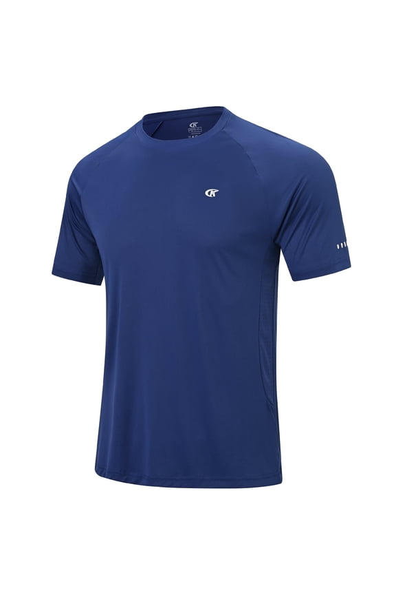 Mens Sun Protection UPF 50+ Moisture Wicking Short Sleeve Shirts Workout Rash Guard Swim Shirts Running Athletic Gym Surf Hiking Navy Blue-M