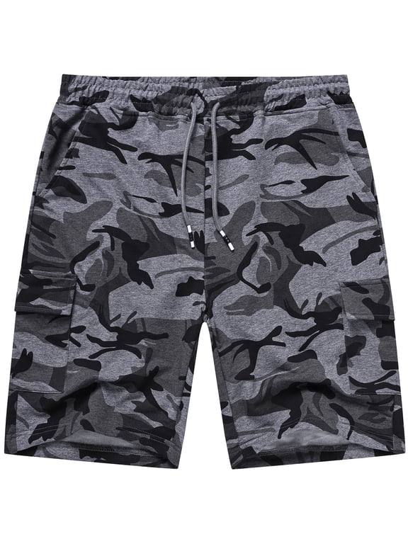 Men's Casual Cargo Shorts Classic Relaxed Drawstring Stretch Elastic Waist Beach Shorts with 5 Pockets CAMO DarkGrey-38