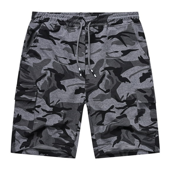 Satankud Men's Casual Cargo Shorts Classic Relaxed Drawstring Stretch Elastic Waist Beach Shorts with 5 Pockets CAMO DarkGrey-44