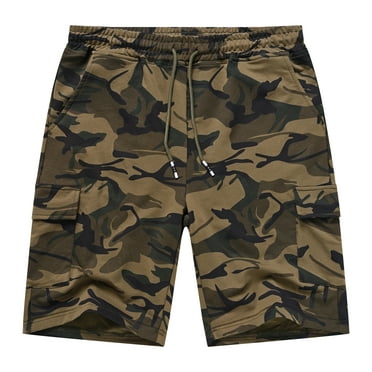 Satankud Satankud Men's Casual Cargo Shorts Classic Relaxed Drawstring Stretch Elastic Waist Beach Shorts with 5 Pockets CamoArmy-30