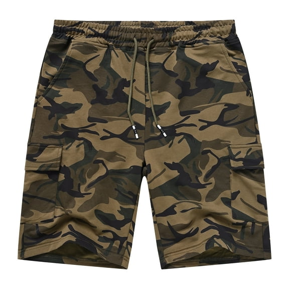 Satankud Men's Casual Cargo Shorts Classic Relaxed Drawstring Stretch Elastic Waist Beach Shorts with 5 Pockets CamoArmy-42