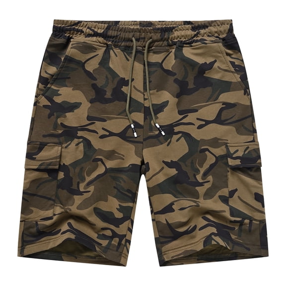 Satankud Men's Casual Cargo Shorts Classic Relaxed Drawstring Stretch Elastic Waist Beach Shorts with 5 Pockets CamoArmy-44