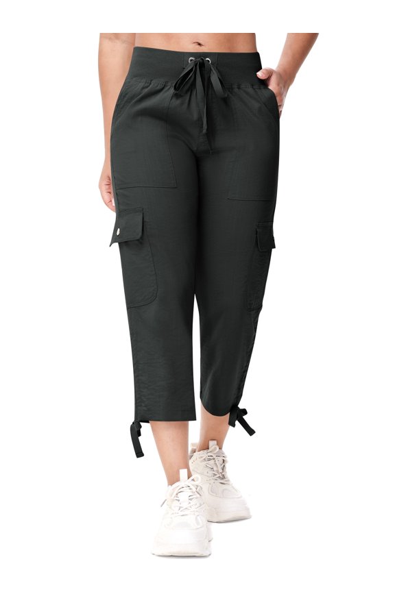 Women's Cargo Capris Hiking Pants Lightweight Quick Dry Outdoor Athletic Casual Loose Comfy Elastic Waist with Pockets Dark Grey S