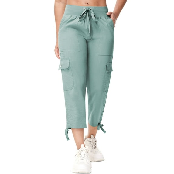 Satankud Women's Cargo Capris Hiking Pants Lightweight Quick Dry Outdoor Athletic Casual Loose Comfy Elastic Waist with Pockets Mist Blue S