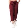 thumbnail image 1 of Muvtei Women's Cargo Capris Hiking Pants Lightweight Quick Dry Outdoor Athletic Casual Loose Comfy Elastic Waist with Pockets Wine M, 1 of 9