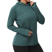 Satankud Womens Long Sleeve Hoodie Shirts Plus Size UPF 50+ Sun Protection Quick Dry Lightweight T-Shirt Hiking Runing Fishing Tops Cyan L