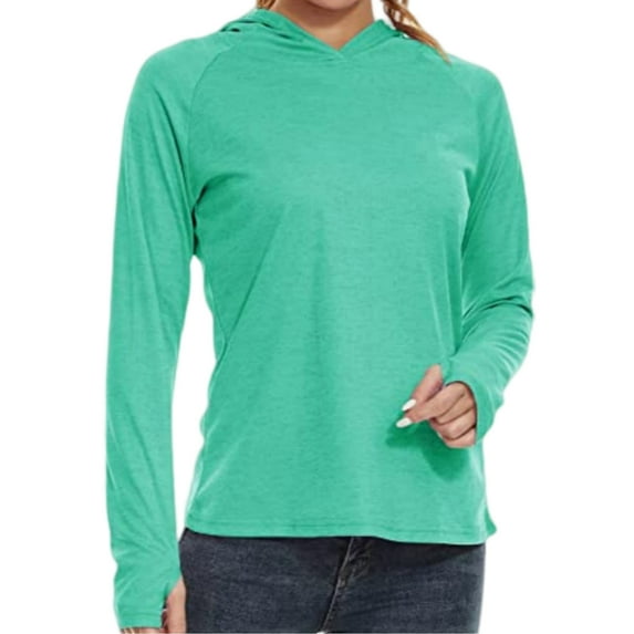 Satankud Women's Long Sleeve Hoodie Plus Size Shirts UPF 50+ Sun Protection UV Outdoors T-Shirt LightGreen L