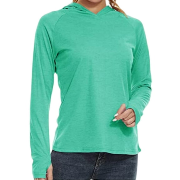 Satankud Women's Long Sleeve Hoodie Shirts Plus Size UPF 50 Sun Protection UV Outdoors T-Shirt LightGreen M