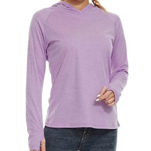 Satankud Women's Long Sleeve Hoodie Shirts Plus Size UPF 50+ Sun Protection UV Outdoors T-Shirt Purple XL
