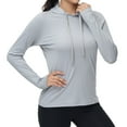 thumbnail image 1 of Satankud Women's Long Sleeve Hoodie UPF 50+ Sun Protection UV Hoodie Tops Rashguard with Thumb Hole for Yoga Hiking Sports Tops Light gray S, 1 of 9